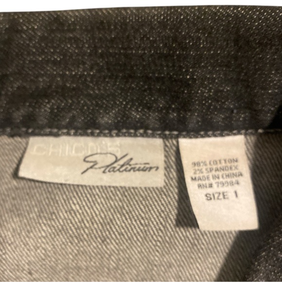 Chicos Platinum Jacket Women’s 1 (Medium) Black Denim Pockets Stretch Classic - Picture 7 of 13